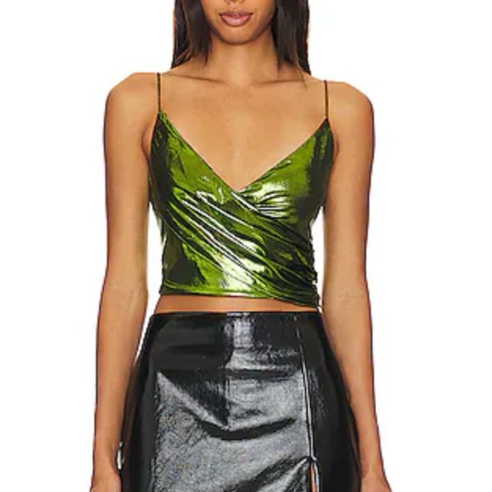 Superdown Shiny Green Crop Top